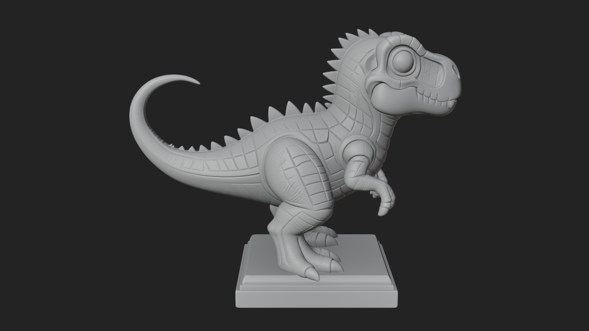 Cute Cartoon Dinosaur Statue Design 4 3D Print Model 3D Model