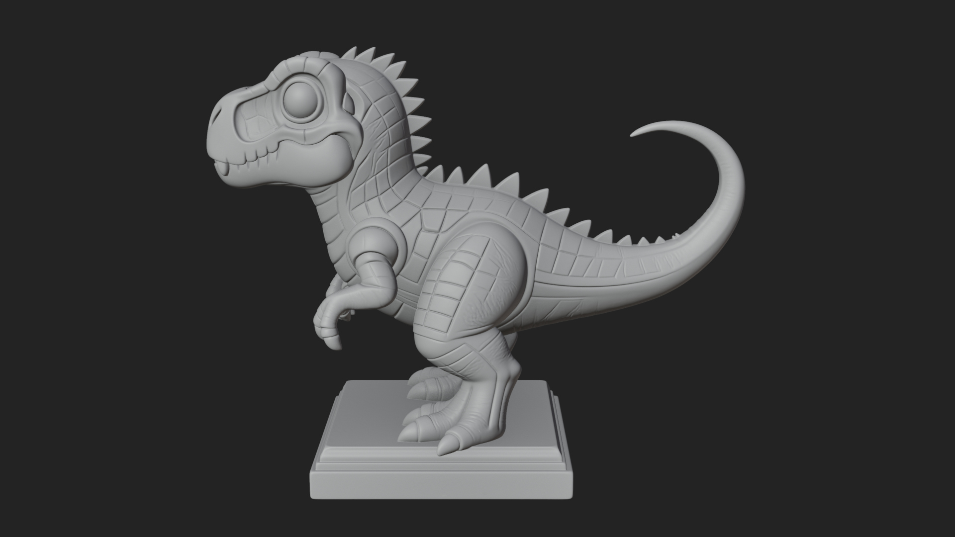 Cute Cartoon Dinosaur Statue Design 4 3D Print Model 3D Model