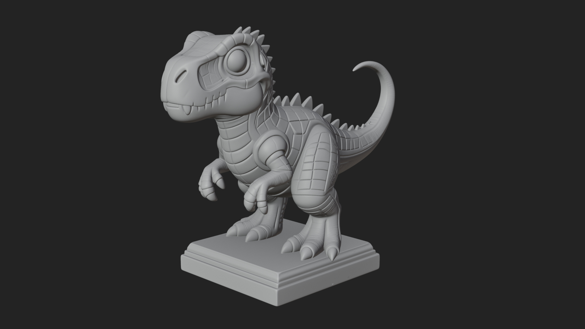 Cute Cartoon Dinosaur Statue Design 4 3D Print Model 3D Model