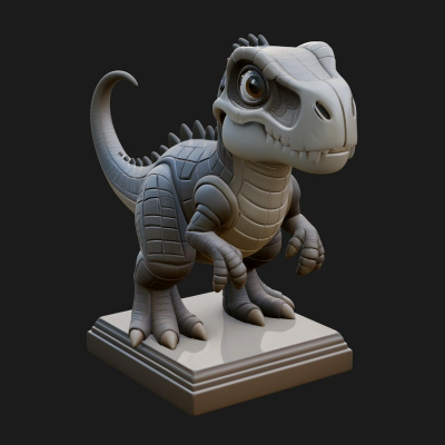 Cute Cartoon Dinosaur Statue Design 4 3D Print Model