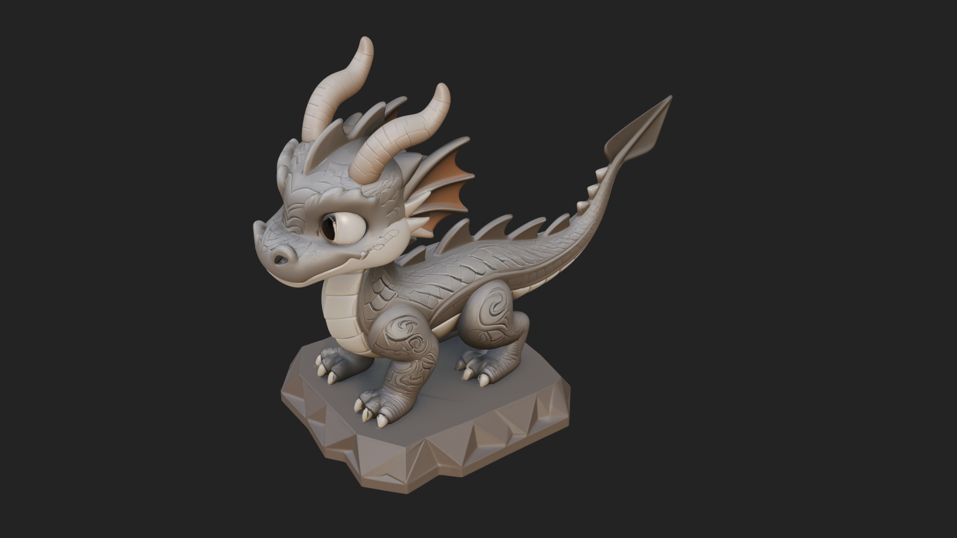 Cute Cartoon Dragon Statue Design 1 3D Print Model 3D Model