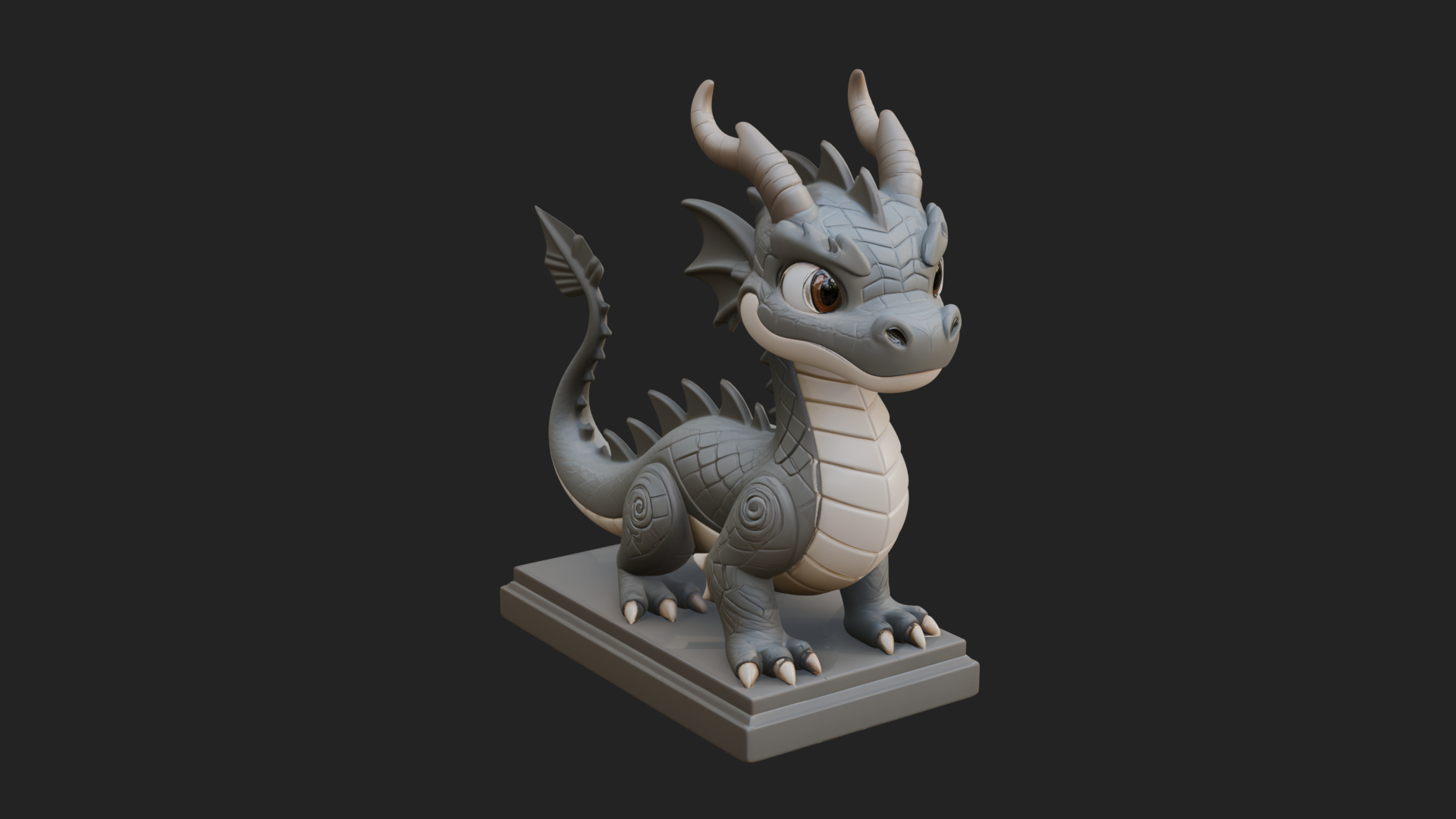 Cute Cartoon Dragon Statue Design 2 3D Print Model 3D Model