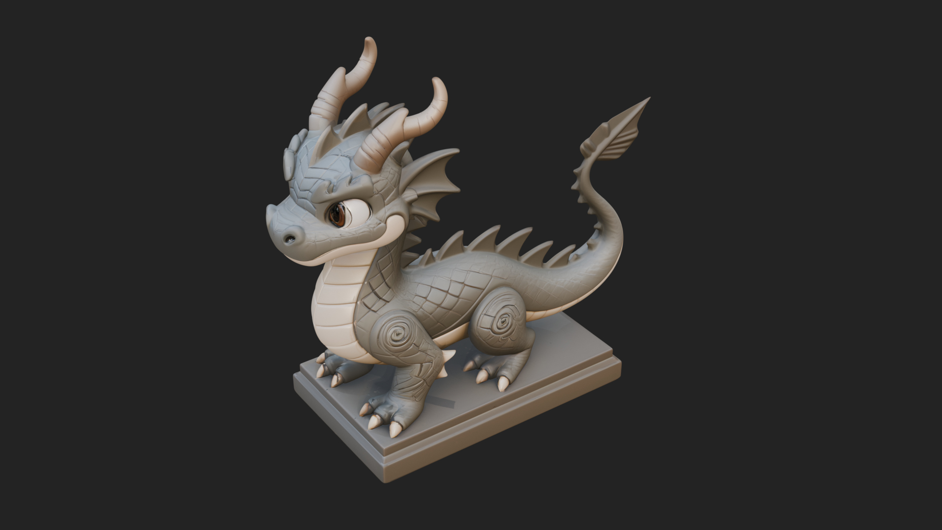 Cute Cartoon Dragon Statue Design 2 3D Print Model 3D Model