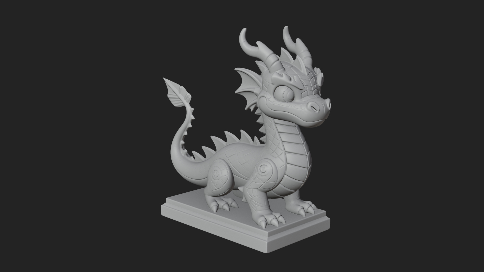 Cute Cartoon Dragon Statue Design 2 3D Print Model 3D Model