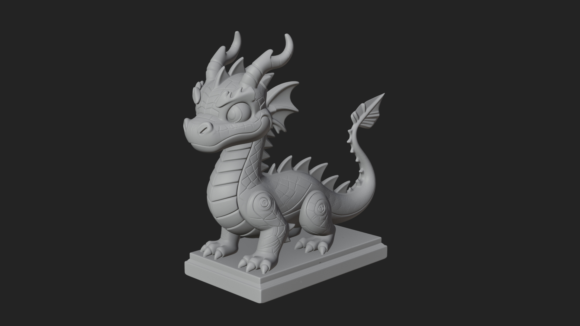 Cute Cartoon Dragon Statue Design 2 3D Print Model 3D Model
