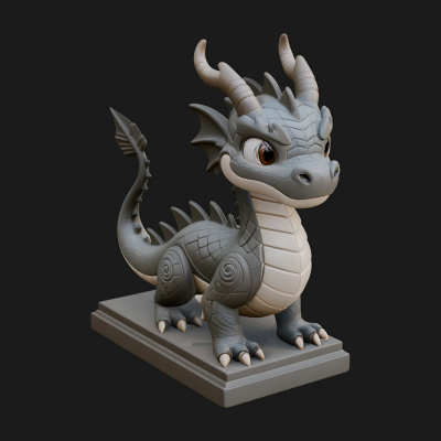 Cute Cartoon Dragon Statue Design 2 3D Print Model