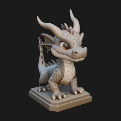 Cute Cartoon Dragon Statue Design 3 3D Print Model