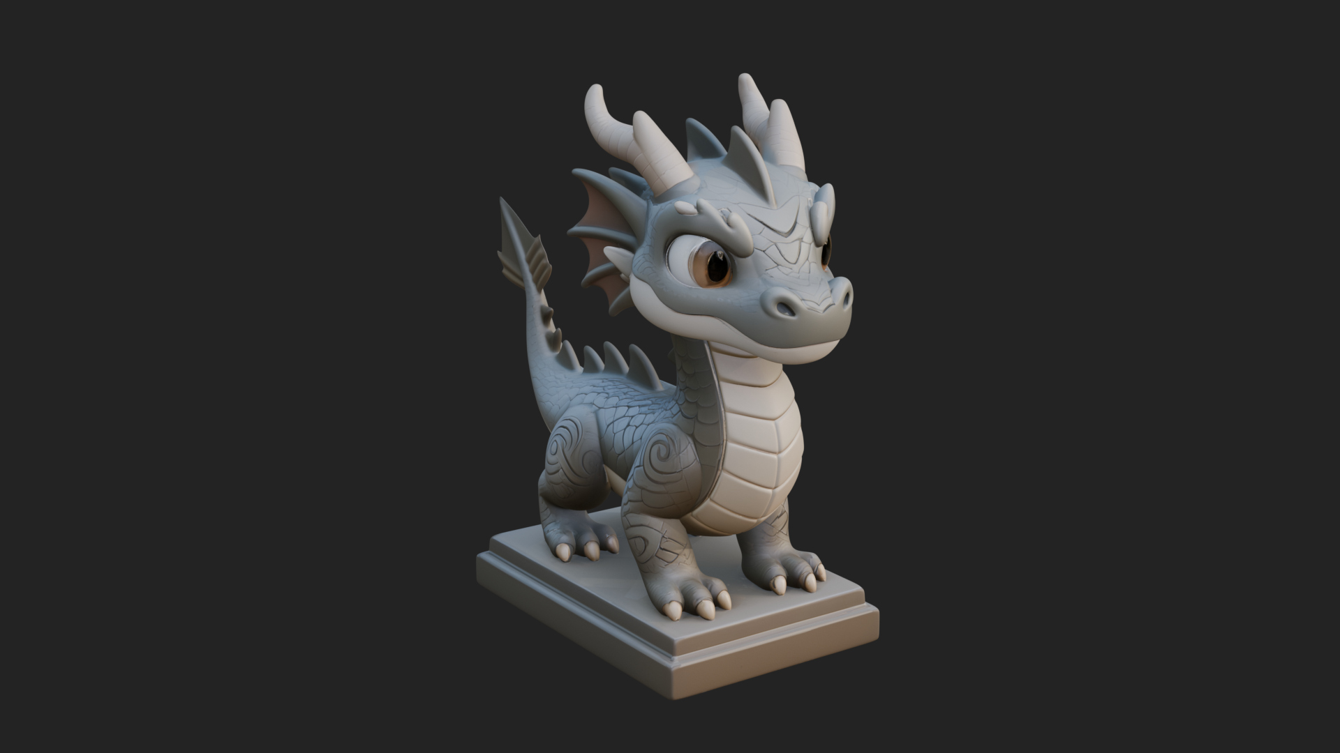 Cute Cartoon Dragon Statue Design 4 3D Print Model 3D Model