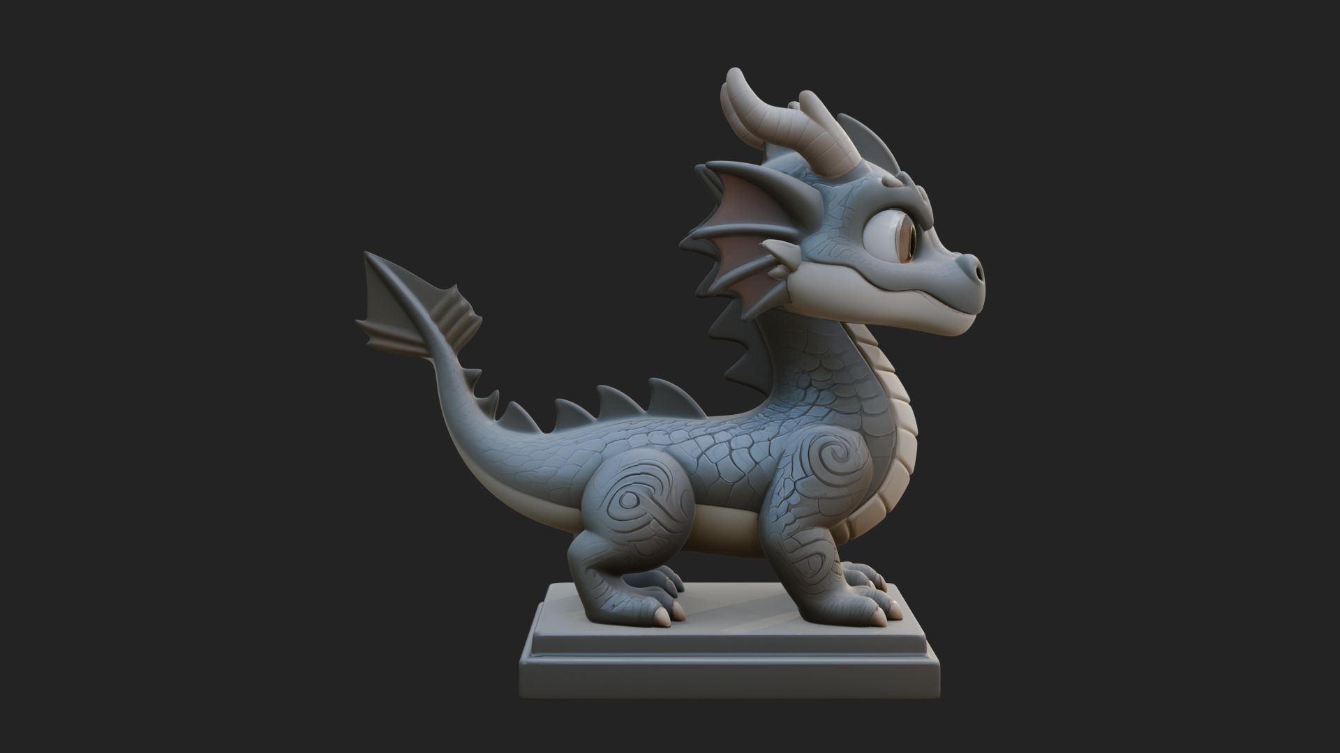 Cute Cartoon Dragon Statue Design 4 3D Print Model 3D Model