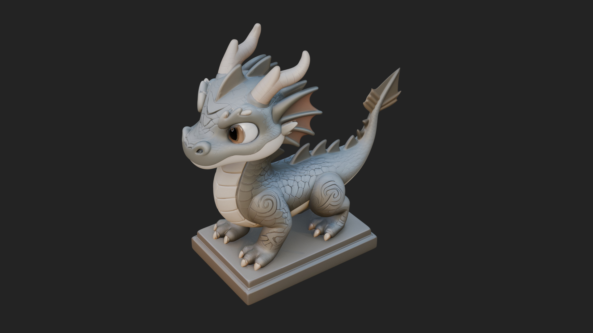Cute Cartoon Dragon Statue Design 4 3D Print Model 3D Model