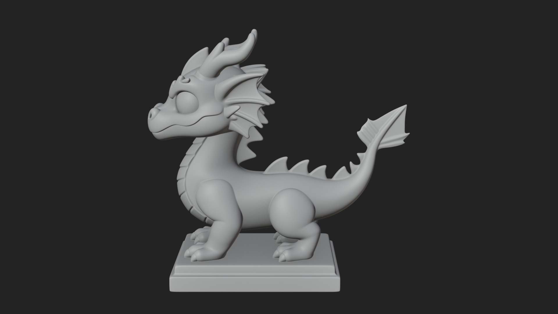 Cute Cartoon Dragon Statue Design 4 3D Print Model 3D Model