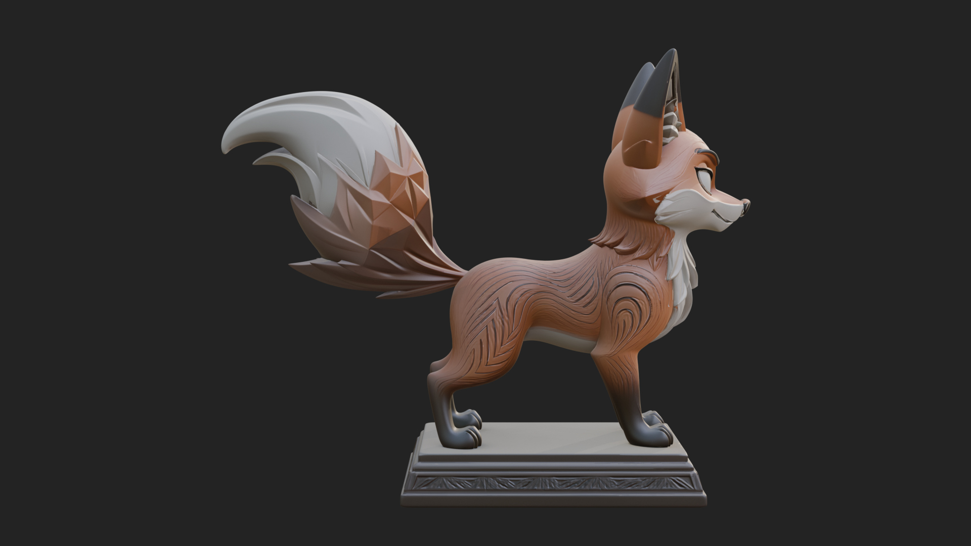 Cute Cartoon Fox Statue Design 1 3D Print Model 3D Model
