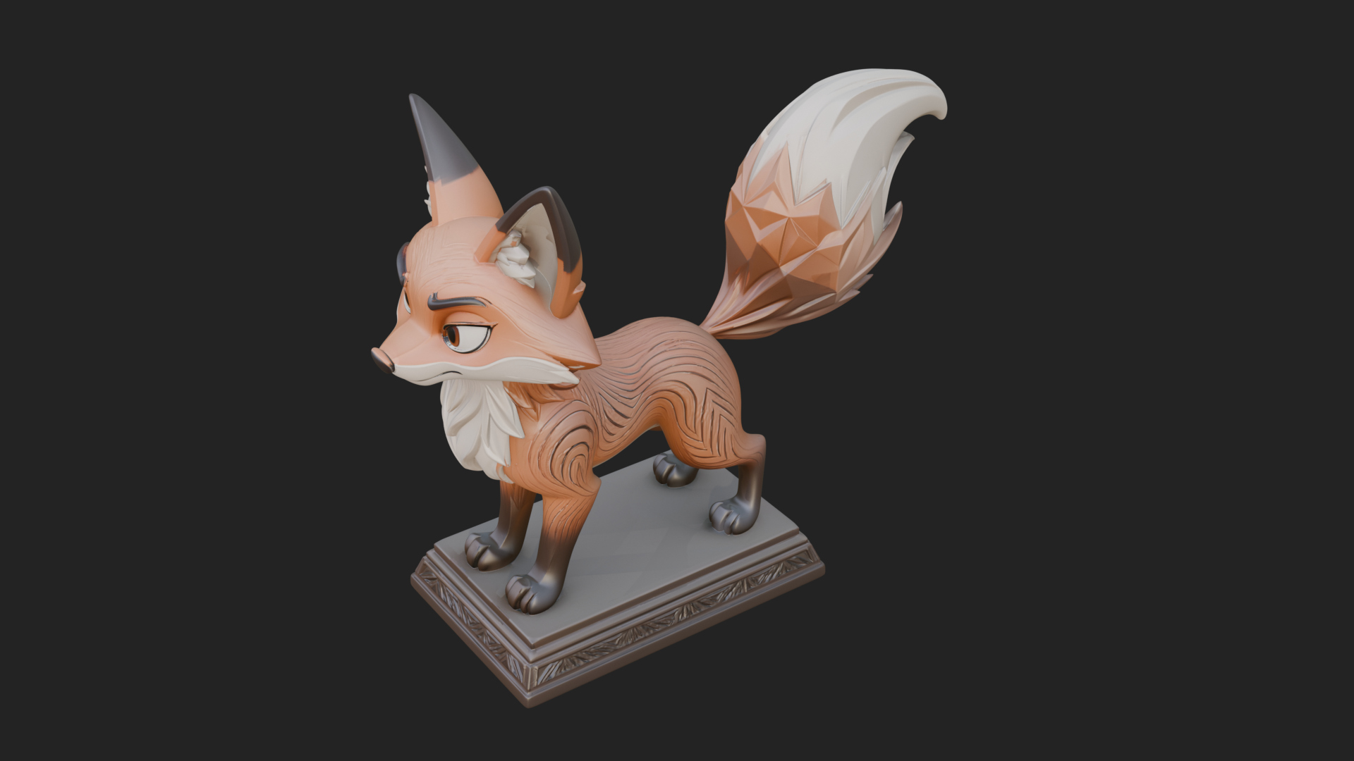 Cute Cartoon Fox Statue Design 1 3D Print Model 3D Model