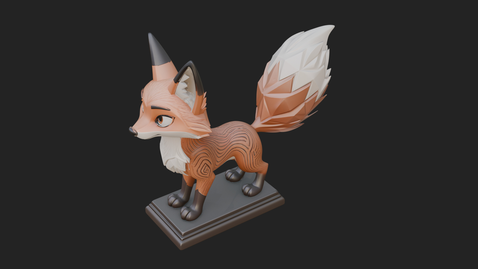 Cute Cartoon Fox Statue Design 2 3D Print Model 3D Model
