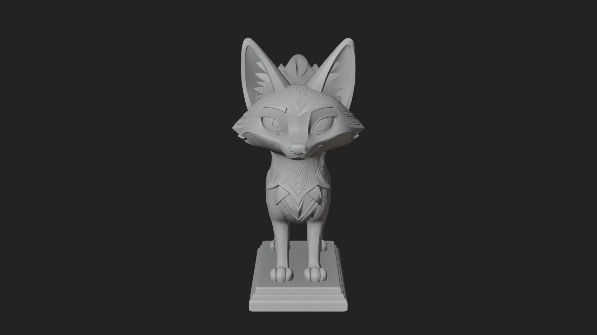 Cute Cartoon Fox Statue Design 2 3D Print Model 3D Model
