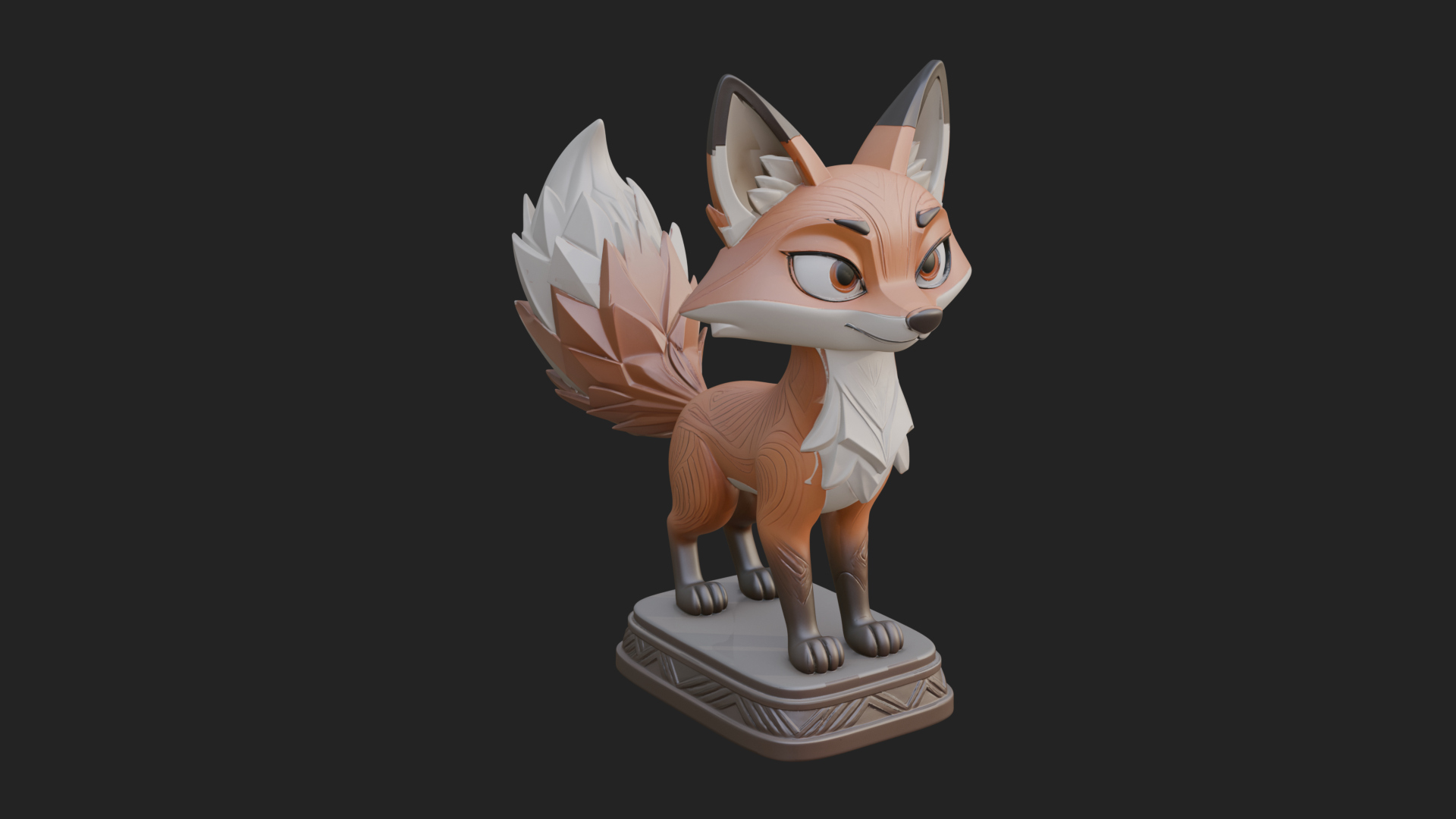 Cute Cartoon Fox Statue Design 4 3D Print Model 3D Model