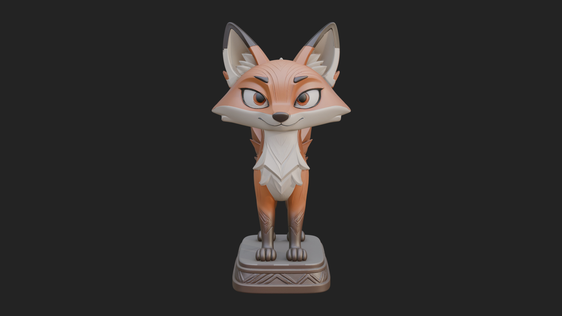 Cute Cartoon Fox Statue Design 4 3D Print Model 3D Model