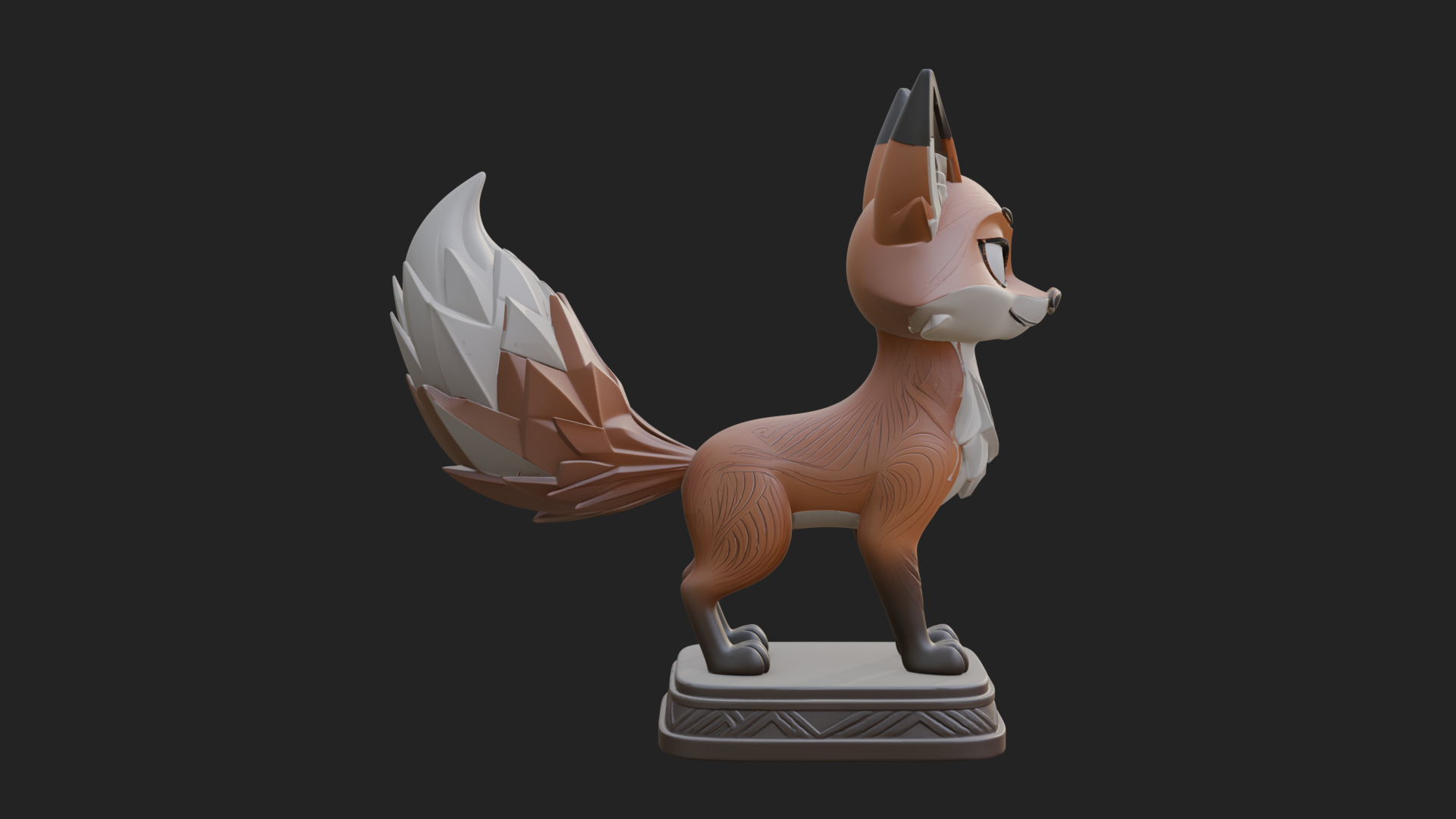 Cute Cartoon Fox Statue Design 4 3D Print Model 3D Model