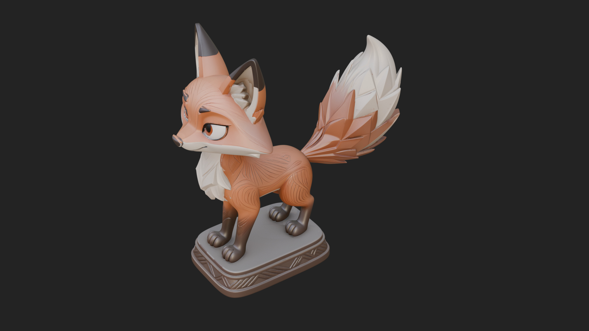 Cute Cartoon Fox Statue Design 4 3D Print Model 3D Model
