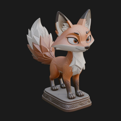 Cute Cartoon Fox Statue Design 4 3D Print Model