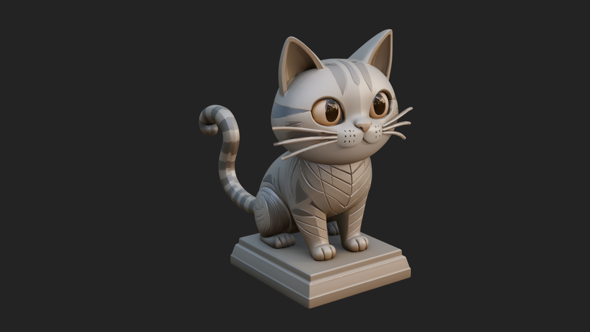 Cute Cartoon Kitten Statue Design 1 3D Print Model 3D Model