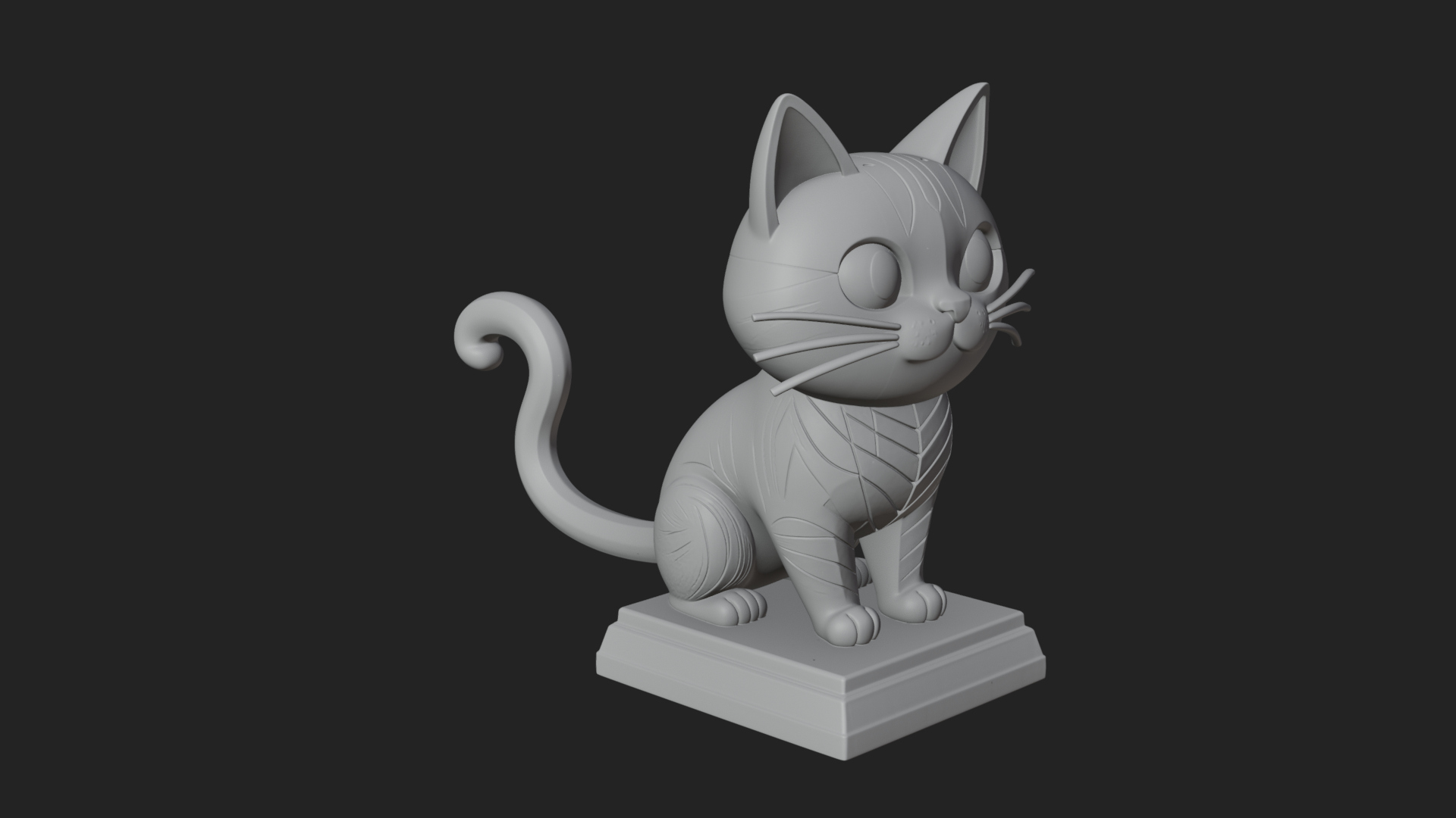 Cute Cartoon Kitten Statue Design 1 3D Print Model 3D Model