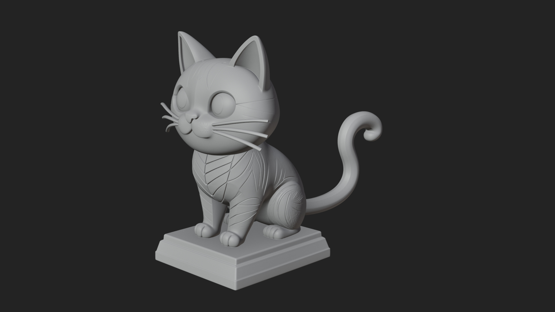 Cute Cartoon Kitten Statue Design 1 3D Print Model 3D Model