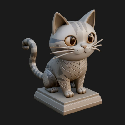 Cute Cartoon Kitten Statue Design 1 3D Print Model