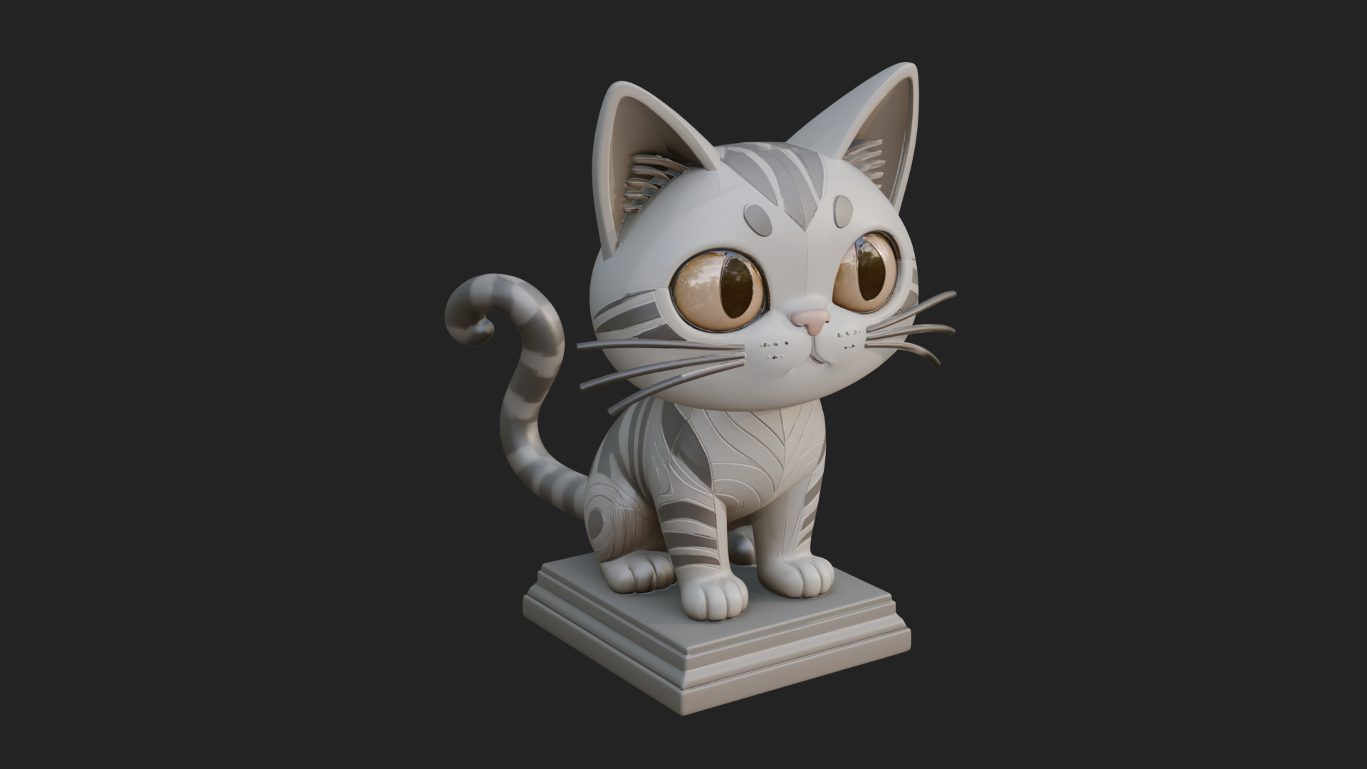 Cute Cartoon Kitten Statue Design 2 3D Print Model 3D Model