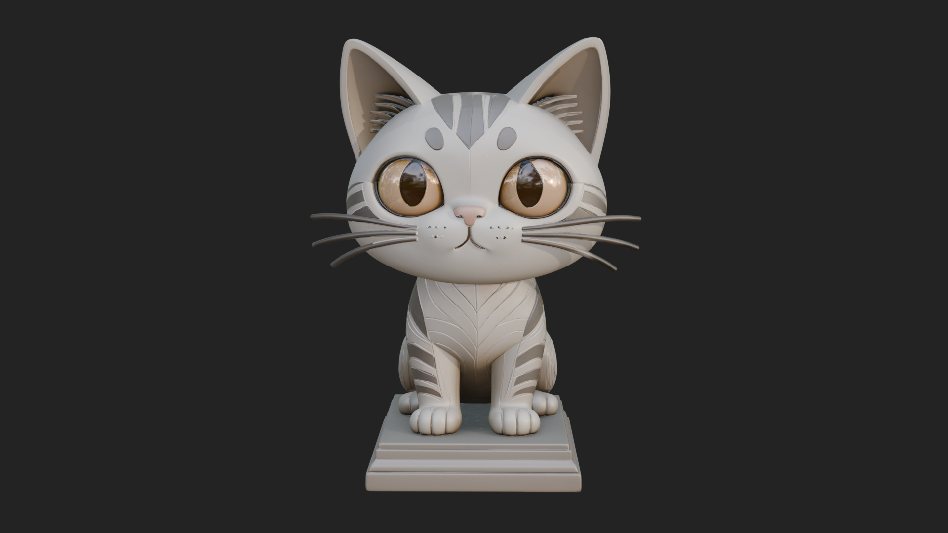 Cute Cartoon Kitten Statue Design 2 3D Print Model 3D Model