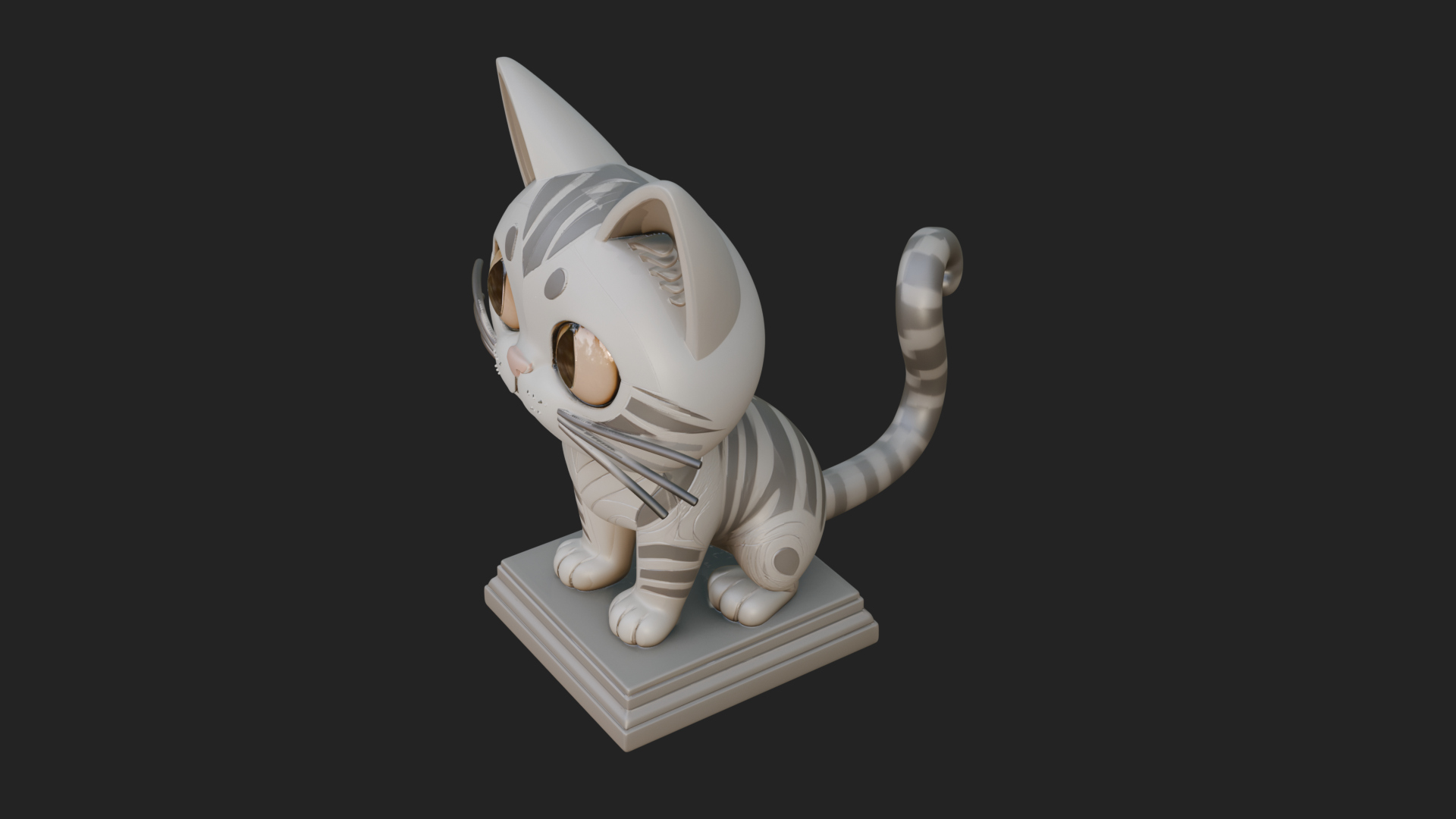 Cute Cartoon Kitten Statue Design 2 3D Print Model 3D Model