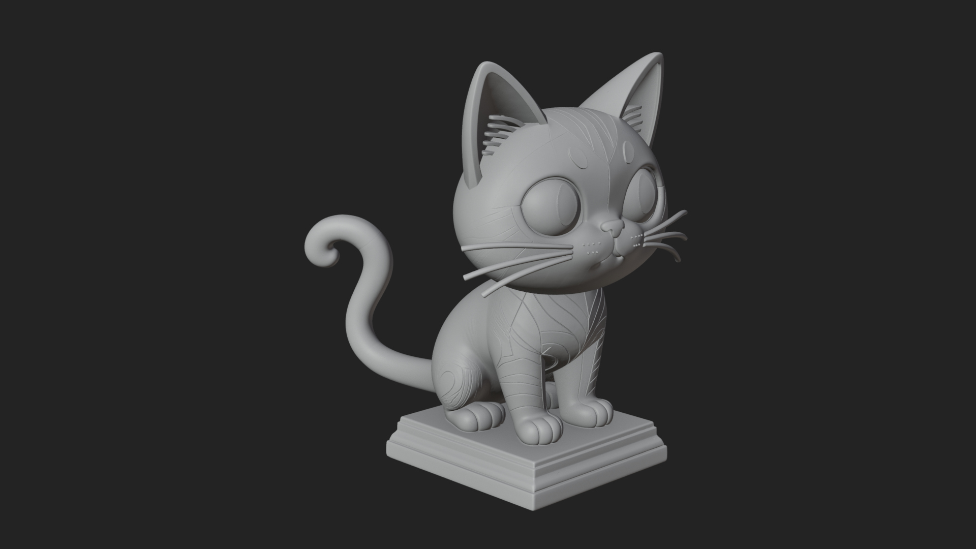Cute Cartoon Kitten Statue Design 2 3D Print Model 3D Model