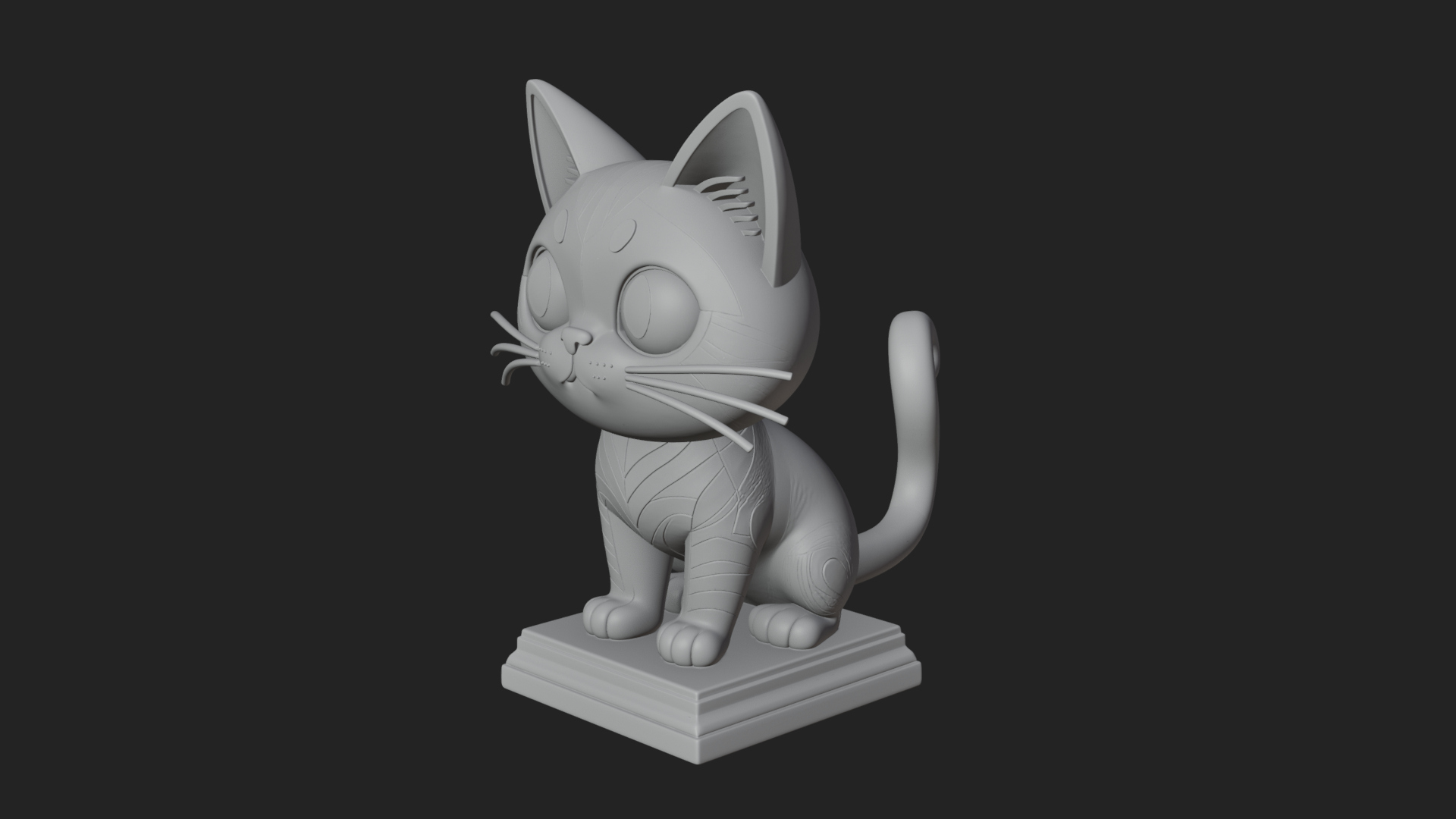 Cute Cartoon Kitten Statue Design 2 3D Print Model 3D Model