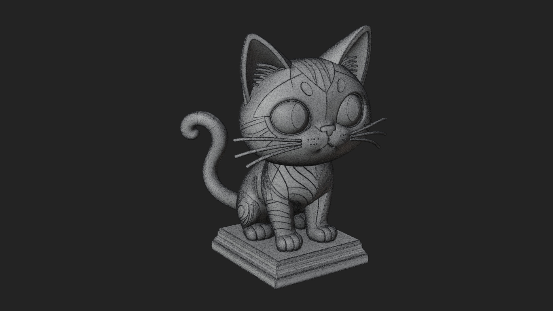 Cute Cartoon Kitten Statue Design 2 3D Print Model 3D Model