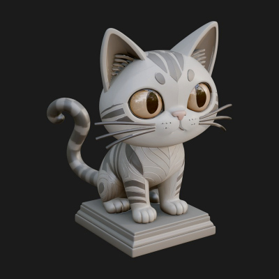 Cute Cartoon Kitten Statue Design 2 3D Print Model