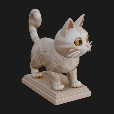 Cute Cartoon Kitten Statue Design 3 3D Print Model