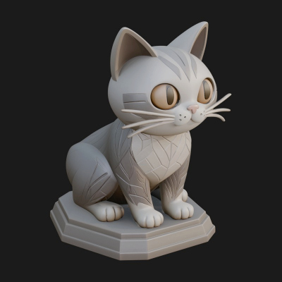 Cute Cartoon Kitten Statue Design 4 3D Print Model