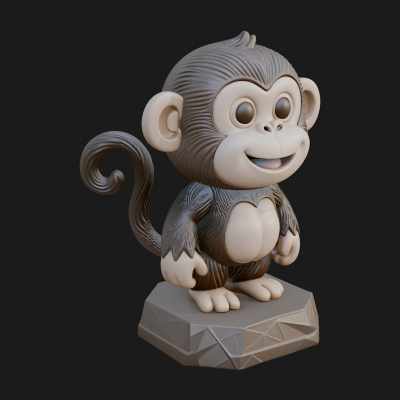 Cute Cartoon Monkey Statue Design 2 3D Print Model
