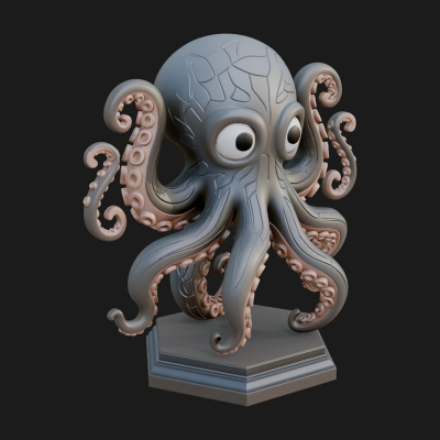 Cute Cartoon Octopus Statue Design 2 3D Print Model