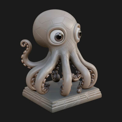 Cute Cartoon Octopus Statue Design 4 3D Print Model