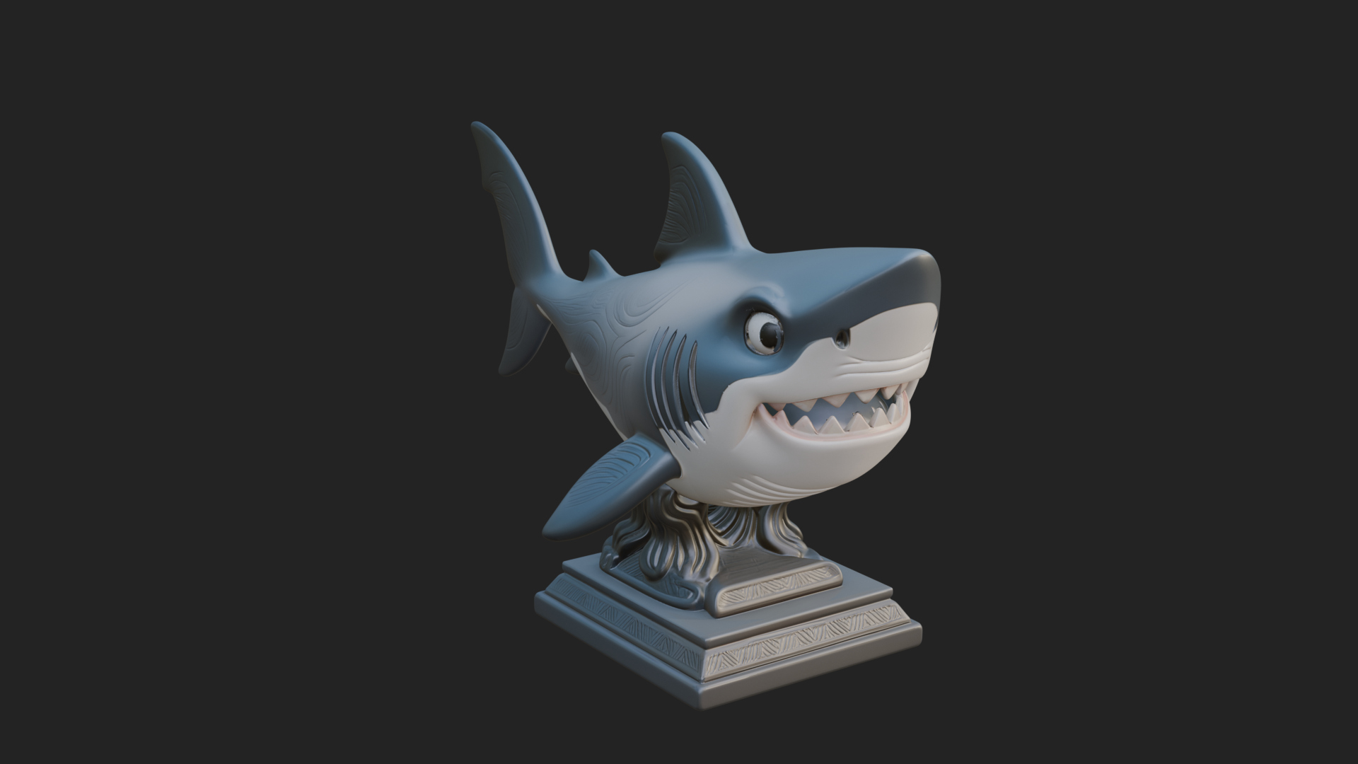 Cute Cartoon Shark Bust Statue Design 1 3D Print Model 3D Model