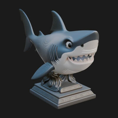 Cute Cartoon Shark Bust Statue Design 1 3D Print Model