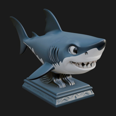 Cute Cartoon Shark Bust Statue Design 2 3D Print Model