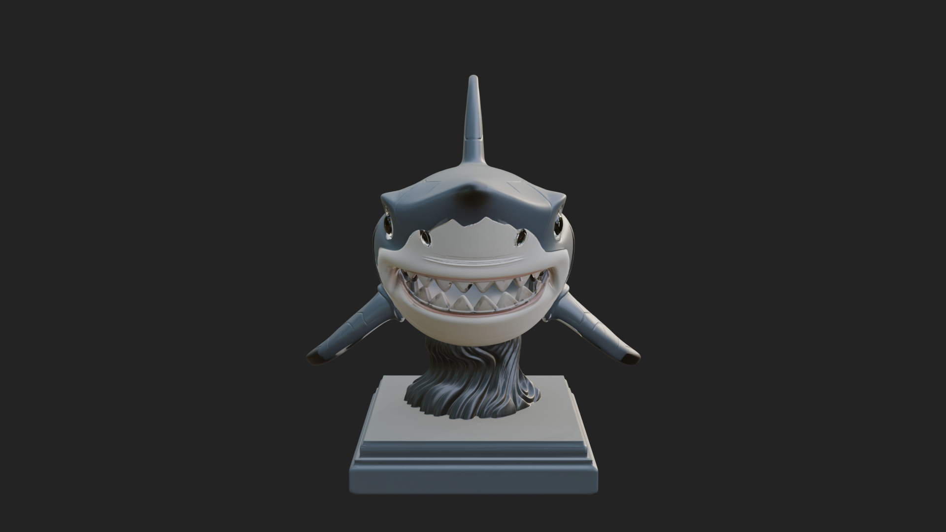 Cute Cartoon Shark Bust Statue Design 3 3D Print Model 3D Model