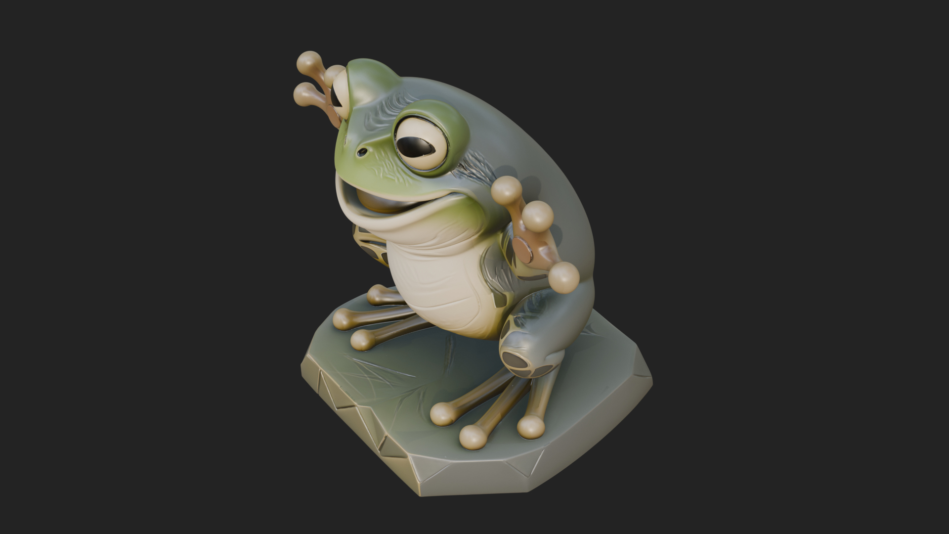 Cute Cartoon Tree Frog Statue Design 2 3D Print Model 3D Model