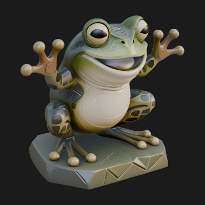 Cute Cartoon Tree Frog Statue Design 2 3D Print Model