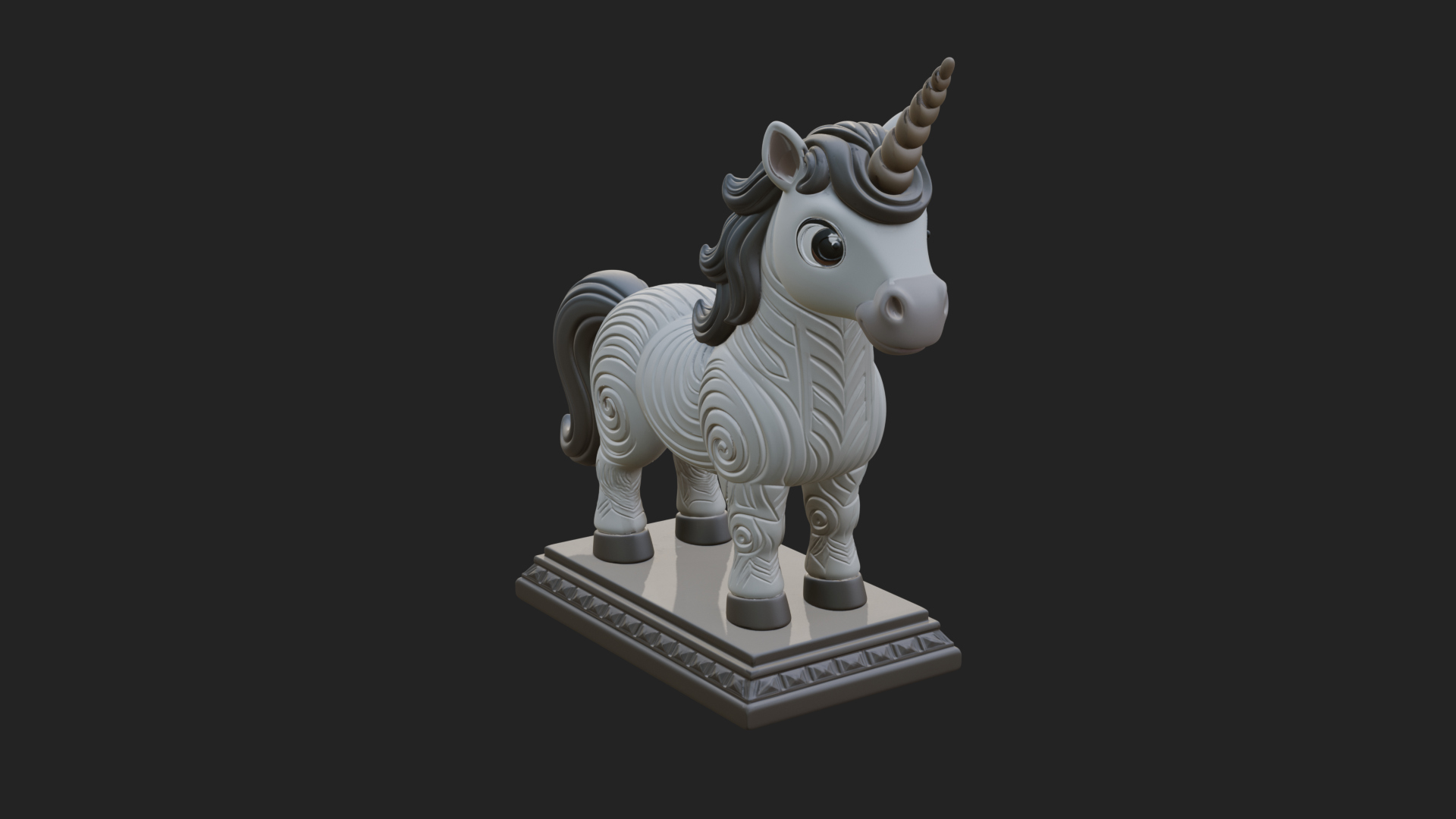 Cute Cartoon Unicorn Statue Design 1 3D Print Model 3D Model