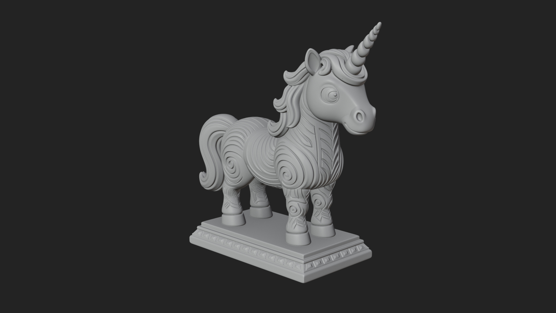 Cute Cartoon Unicorn Statue Design 1 3D Print Model 3D Model