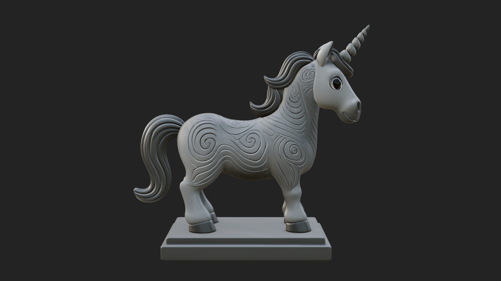 Cute Cartoon Unicorn Statue Design 2 3D Print Model 3D Model