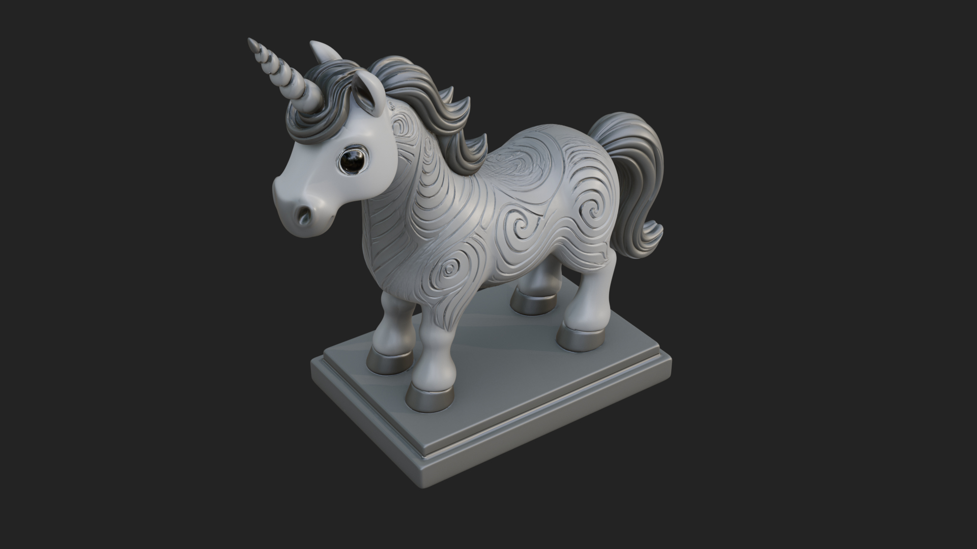 Cute Cartoon Unicorn Statue Design 2 3D Print Model 3D Model